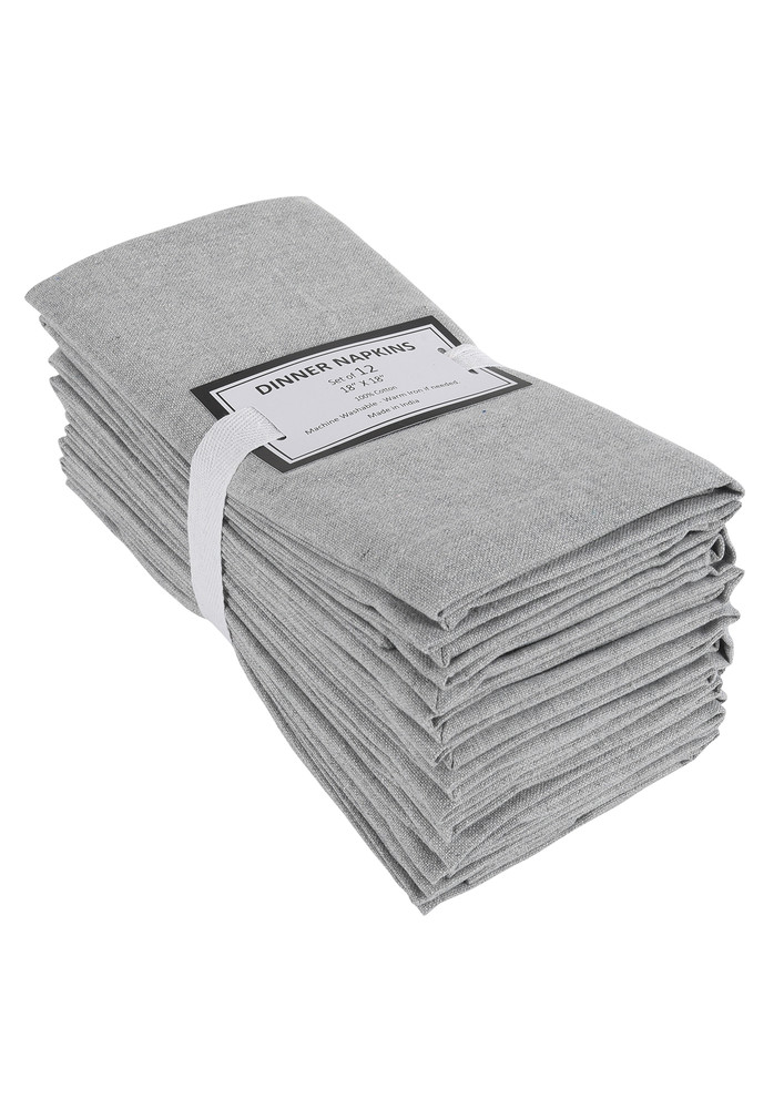 Lushomes Cloth Napkin Set of 12 with Mitted Corners, Cotton Table Dinner Linen, Eco-Friendly Cotton Fabric, Machine Washable for Dinner, Restaurant & Banquet, 18x18 Inches (45x45 Cms), Light Grey