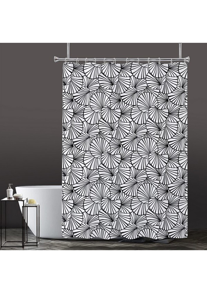 Lushomes Bathroom Shower Curtain with 12 Hooks and 12 Eyelets, Printed Desginer Lotus Leaf Bathtub Curtain, Non-PVC, Water-repellent bathroom Accessories, Black/White,  6 Ft H x 6 FT W (72 Inch x 72 Inch, Single Pc)