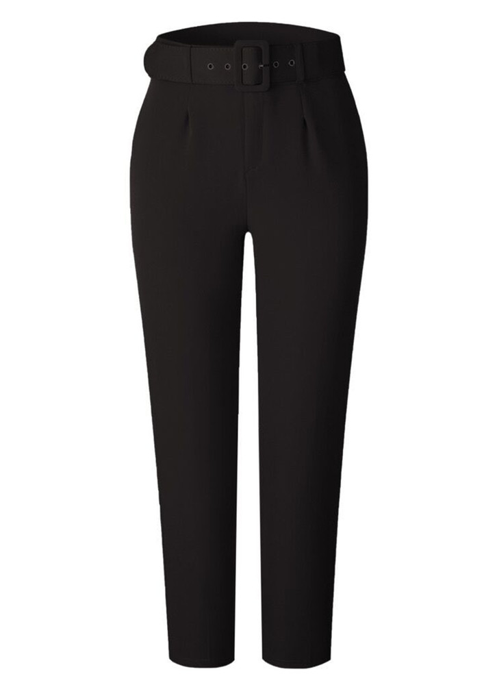 ANKLE LENGTH BLACK TROUSER WITH BELT