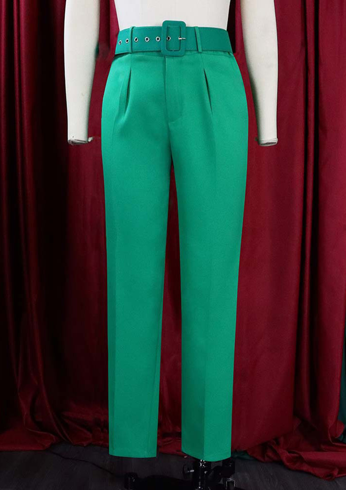 ANKLE LENGTH GREEN TROUSER WITH BELT