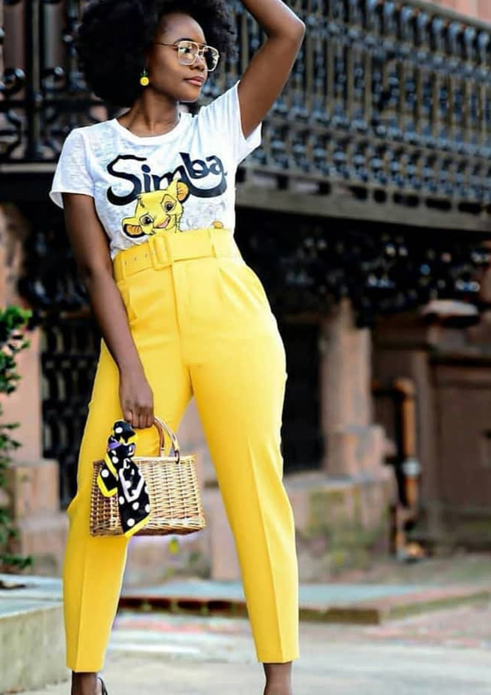 ANKLE LENGTH YELLOW TROUSER WITH BELT
