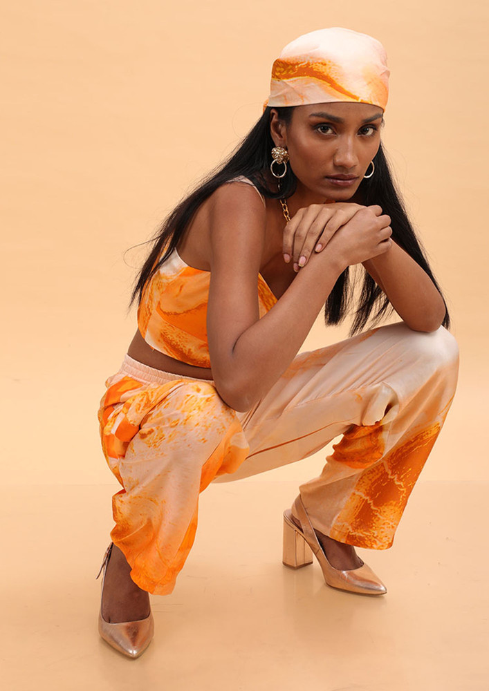 The Missy Co. Orange Candy Abstract Print Staright Pant