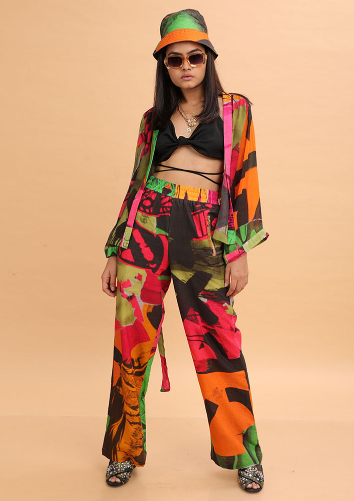 The Missy Co. Pink Green Collage Abstract Print Pant