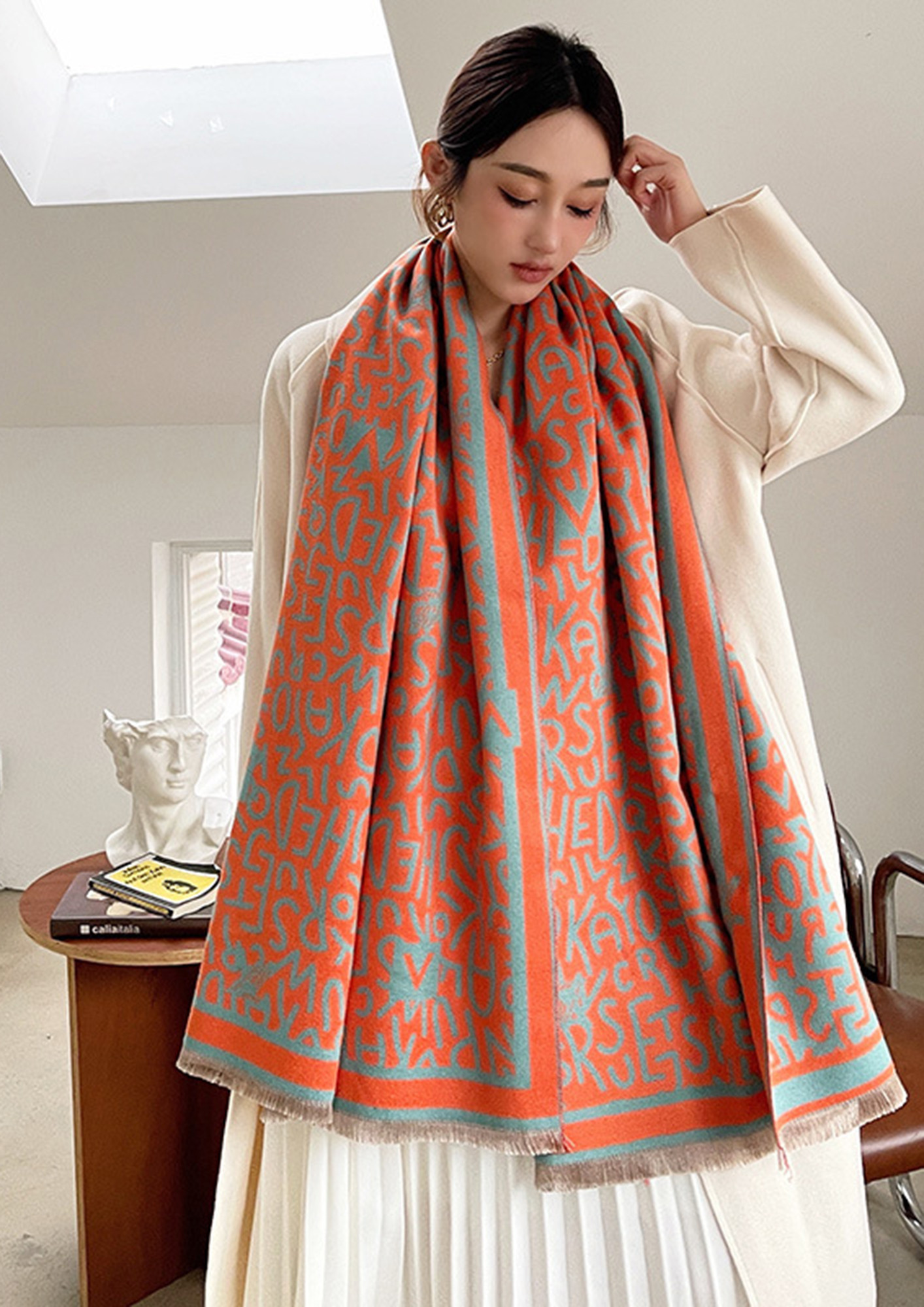 IN PERFECTLY WEAVED SOLID PRINTED ORANGE SCARF