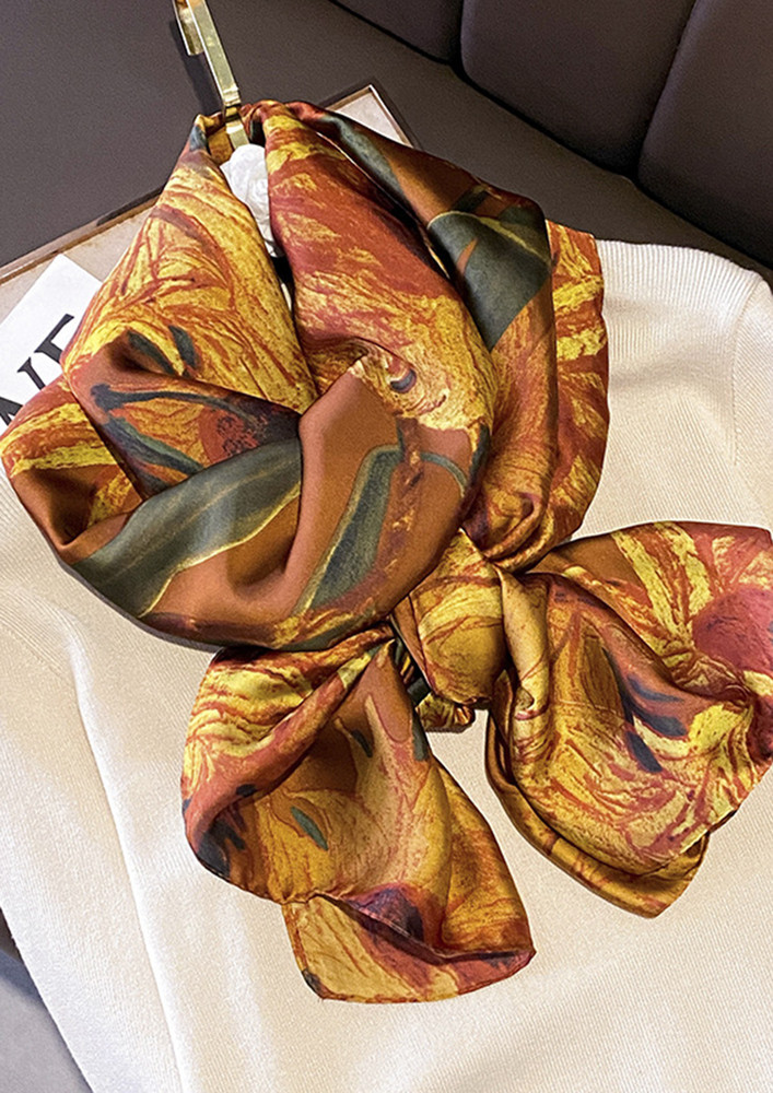 DEEP-YELLOW PRINTED POLYESTER SCARF