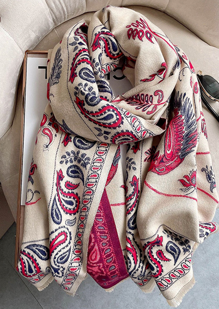 Convertible Ethnic Print Warm Red Scarf