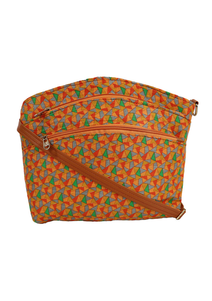 Orange Textured Printed Sling Bag