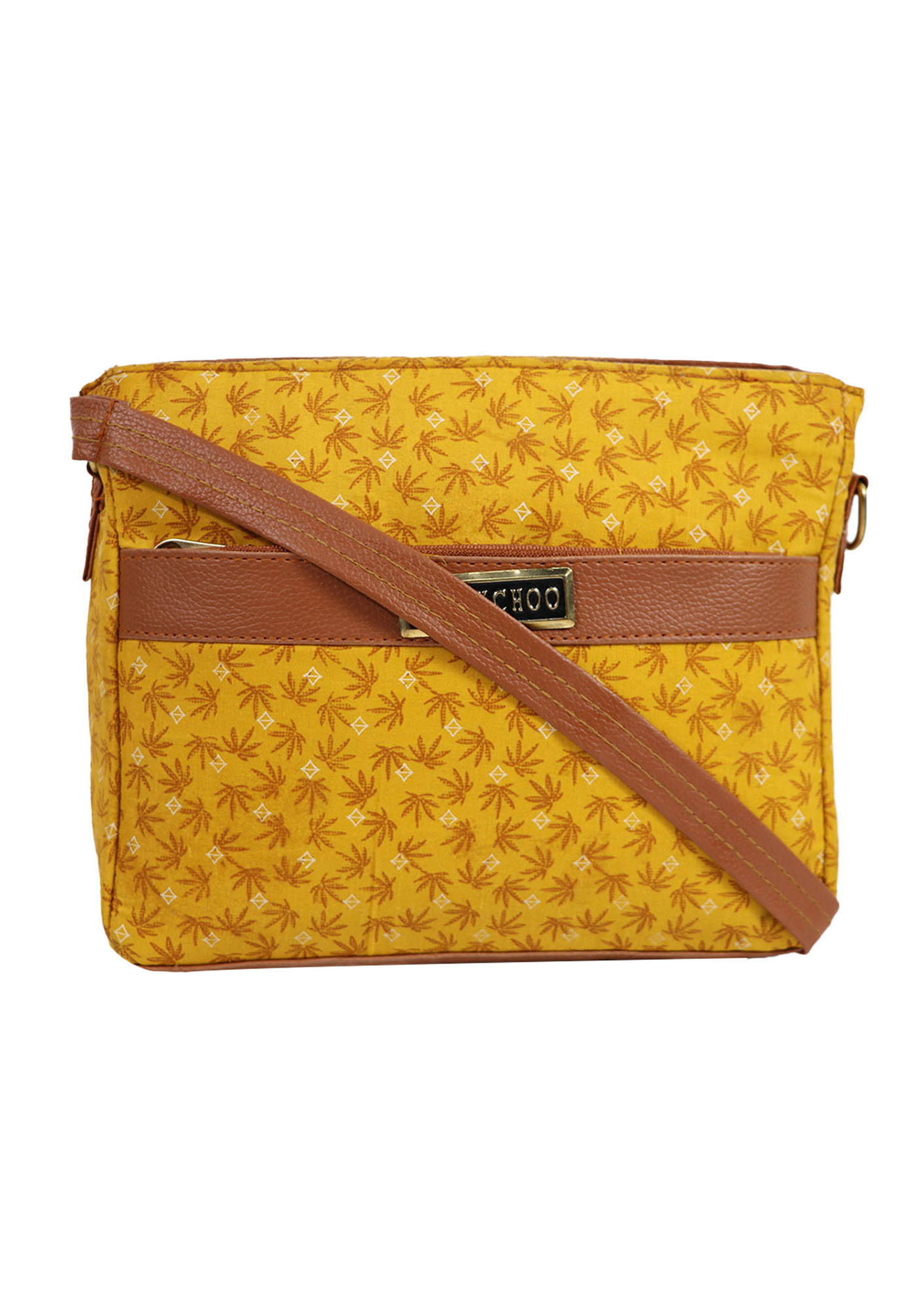Yellow Ethnic Embellished Structured Sling Bag