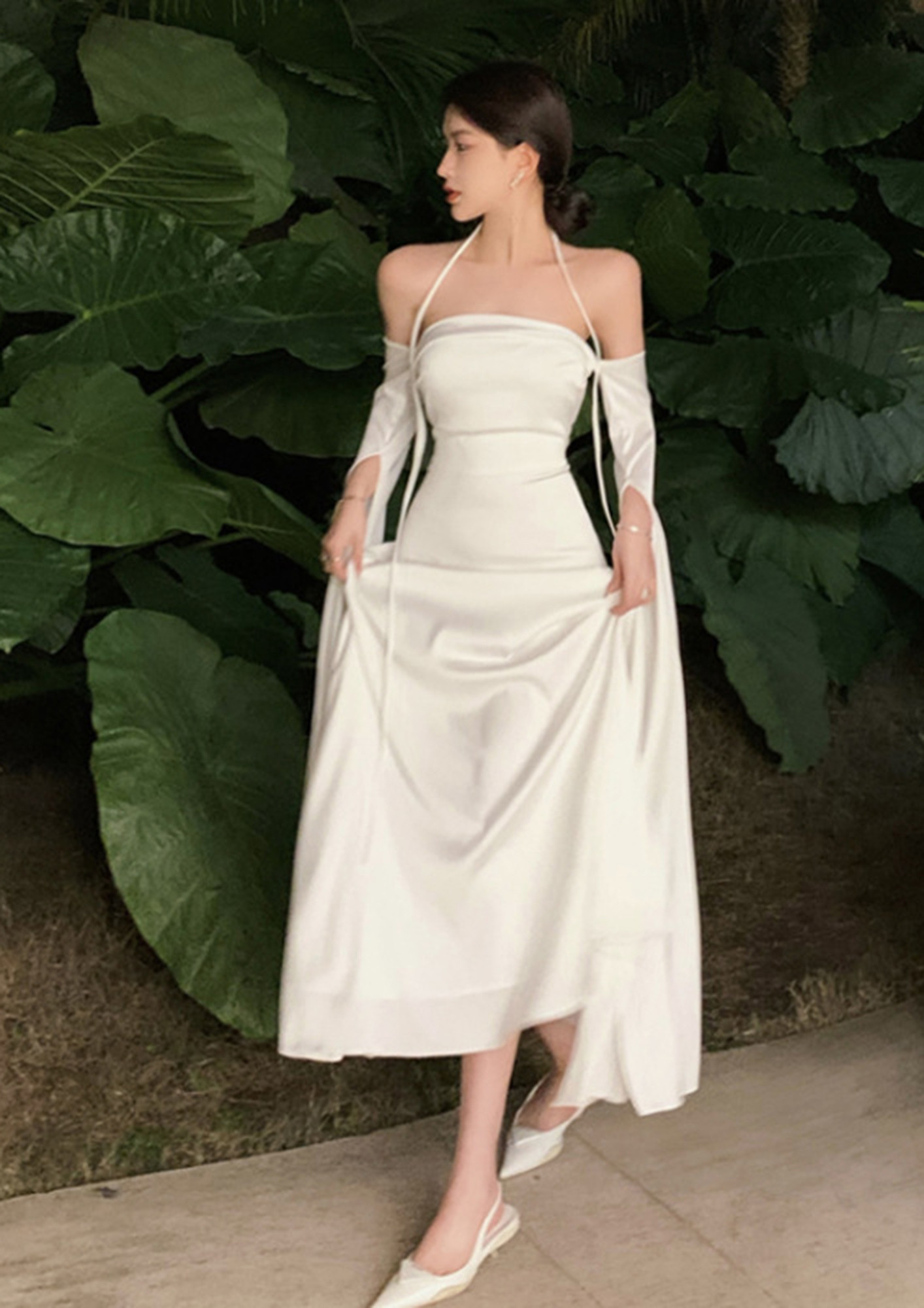 A Line V Neck White Satin Prom Dress with Lace Back, V Neck White Lace –  jbydress