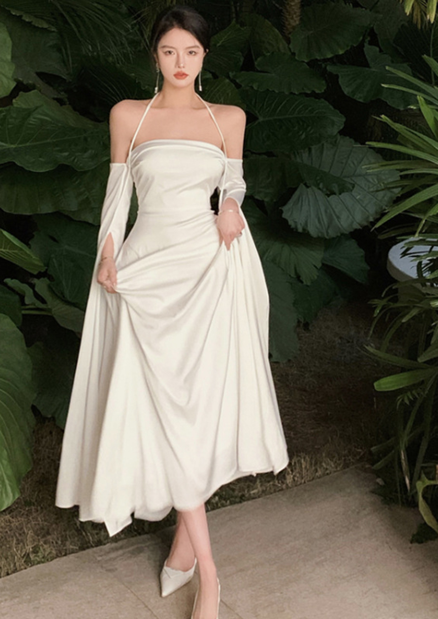 White Satin Dress - Idofine Clothing