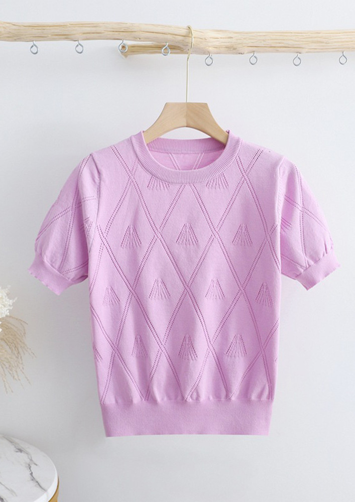 FRE SIZE PATTERNED PURPLE KNITTED TOP