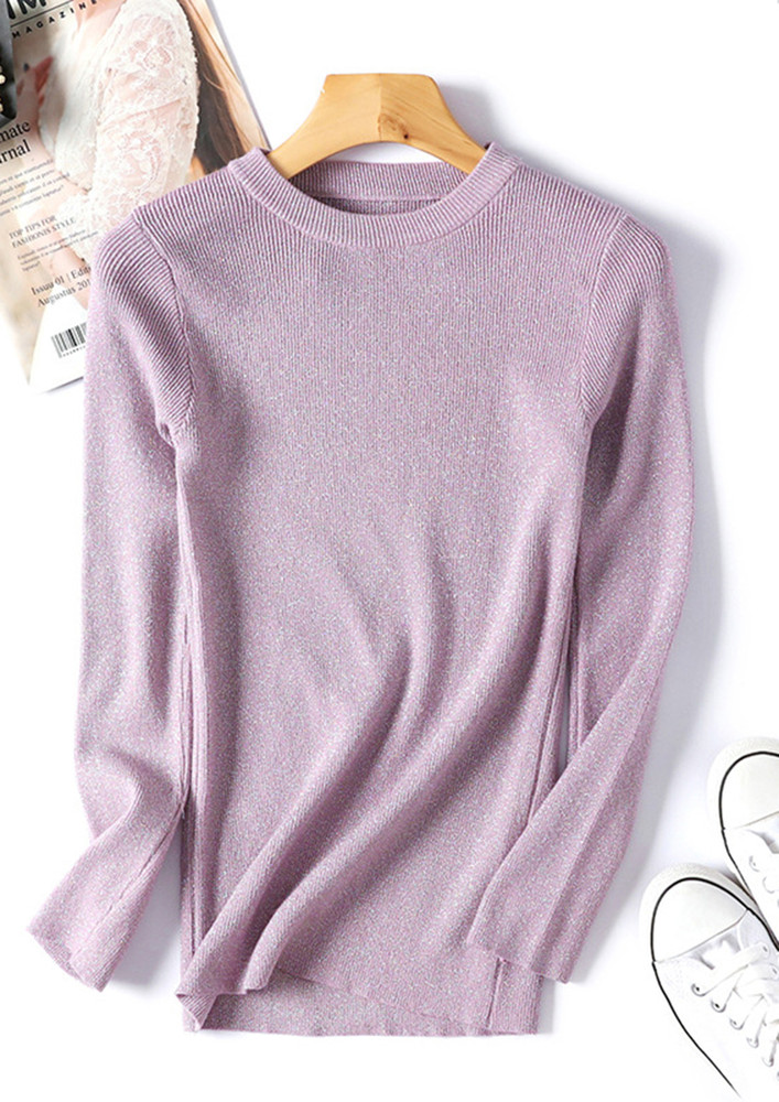 A SOLID PURPLE REGULAR RIBBED CREW NECK T-SHIRT
