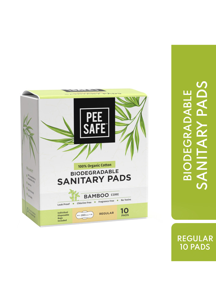 Pee Safe 100% Organic Cotton, Biodegradable Sanitary Pads - Regular  (pack Of 10)
