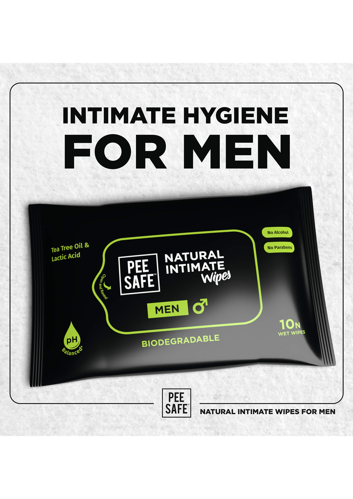 Pee Safe Intimate Wipes for Men, Biodegradable, pH Balanced - 40 Wipes (Pack of 4)