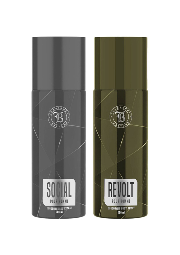 Fragrance & Beyond Body Deodorant for Men, (Pack of 2) - 200ml Each | Revolt, Social