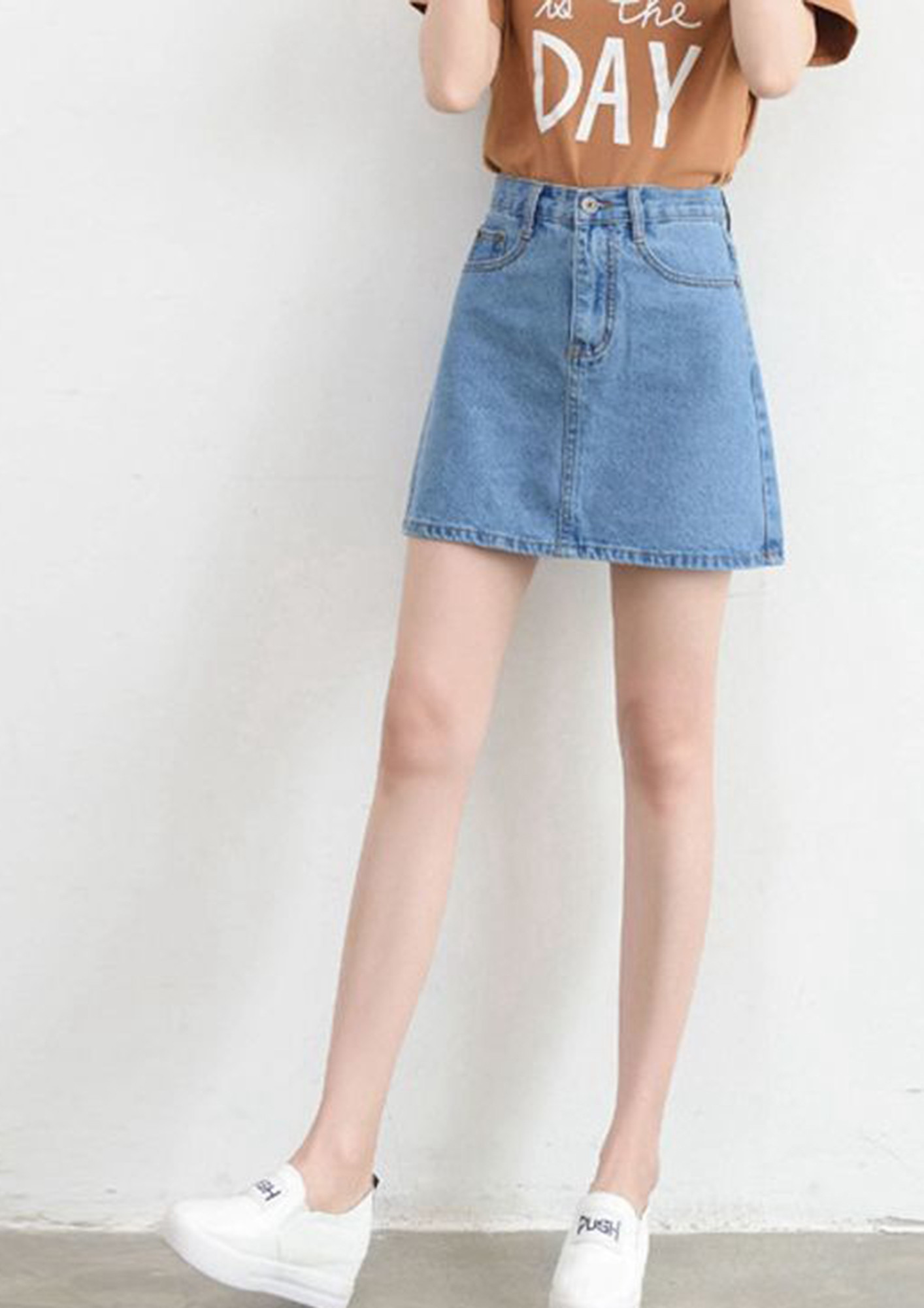 Stretch Denim Short Skirt in Blue Wash by Wakee by Wakee – Frangipani Living