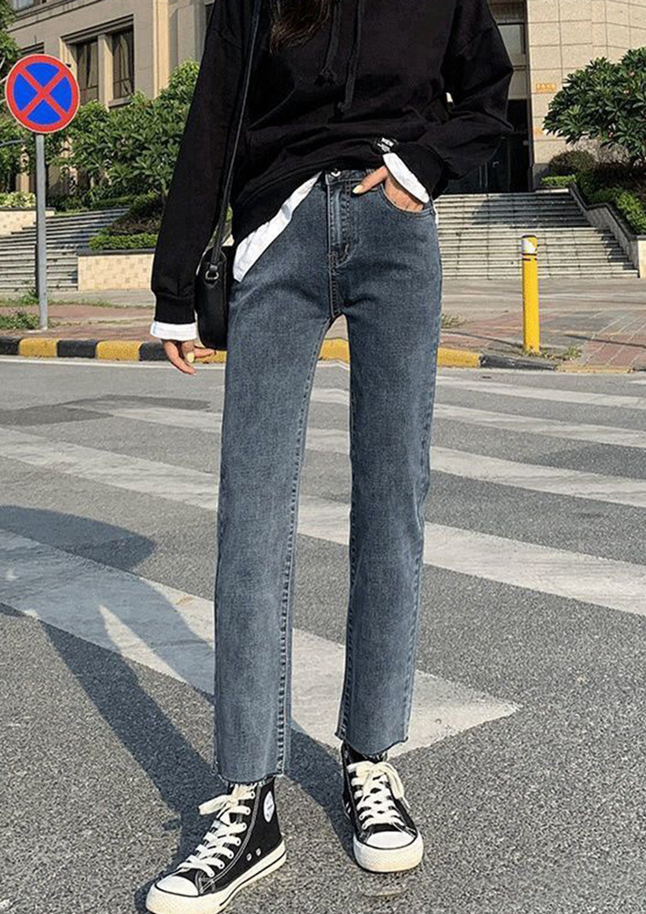 Deep-grey Ankle Length Straight Fit Jeans