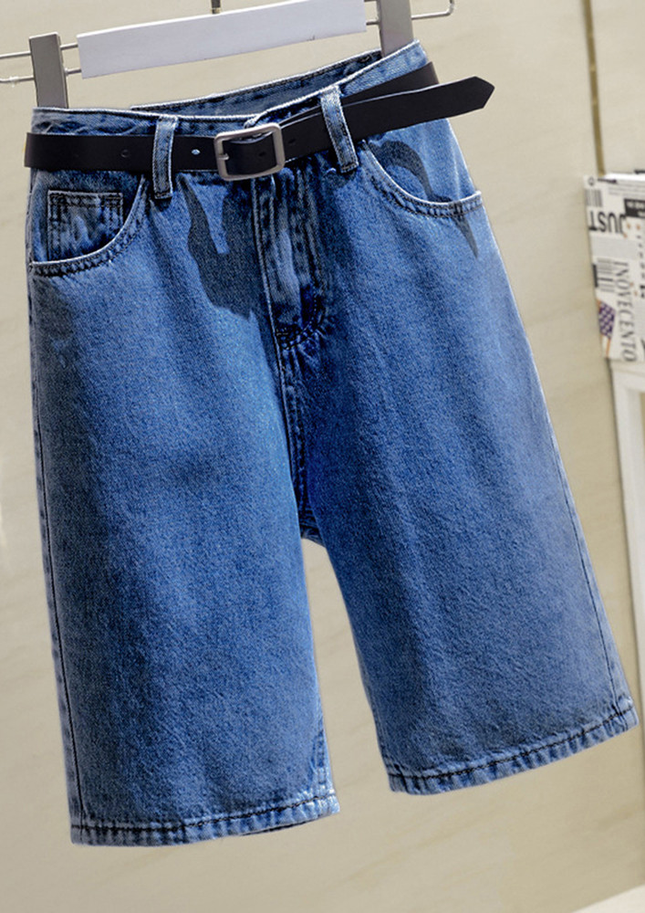 Straight High-waist Blue Denim Shorts