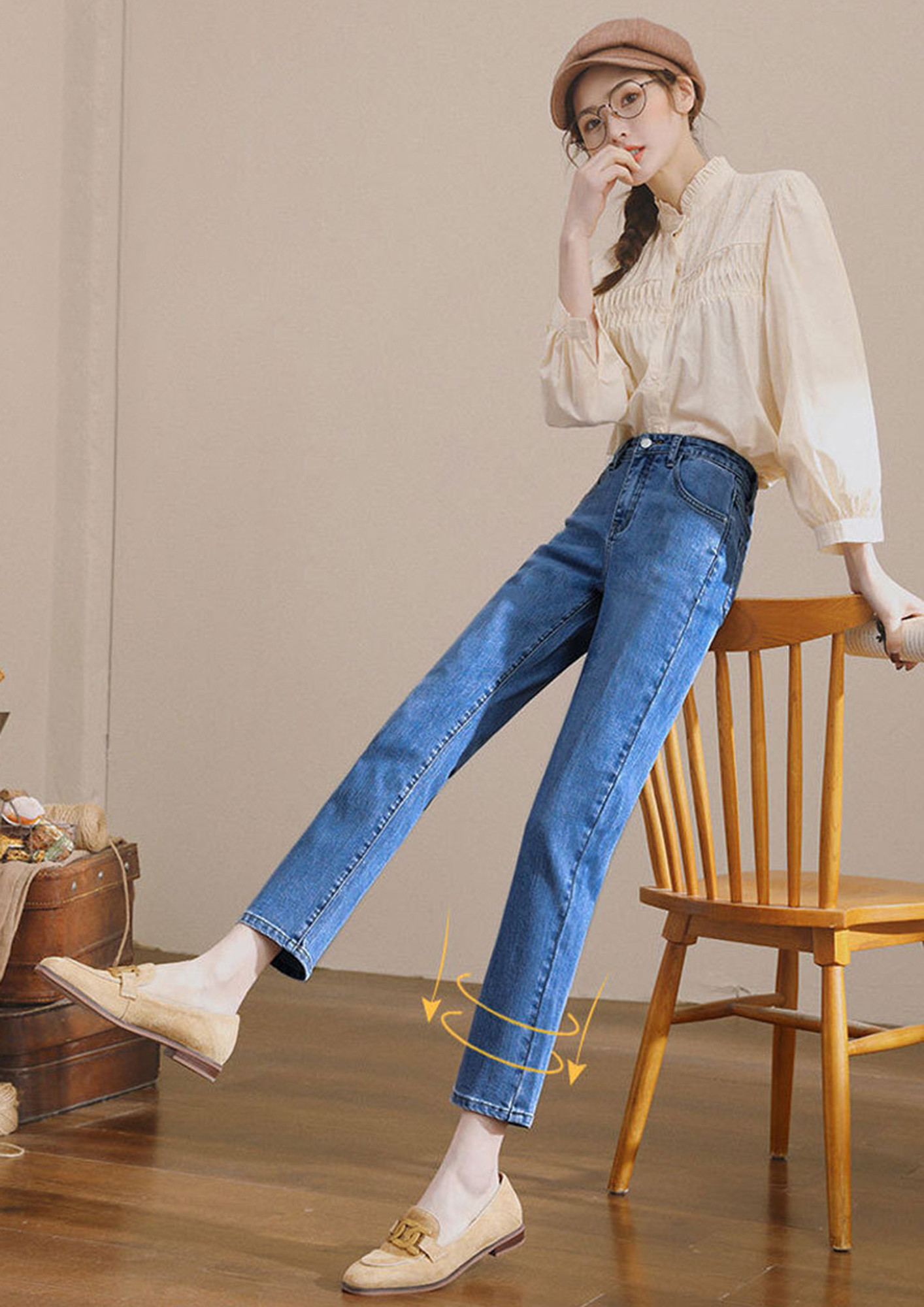 Buy MID-WAIST ANKLE LENGTH BLUE STRAIGHT JEANS for Women Online in India