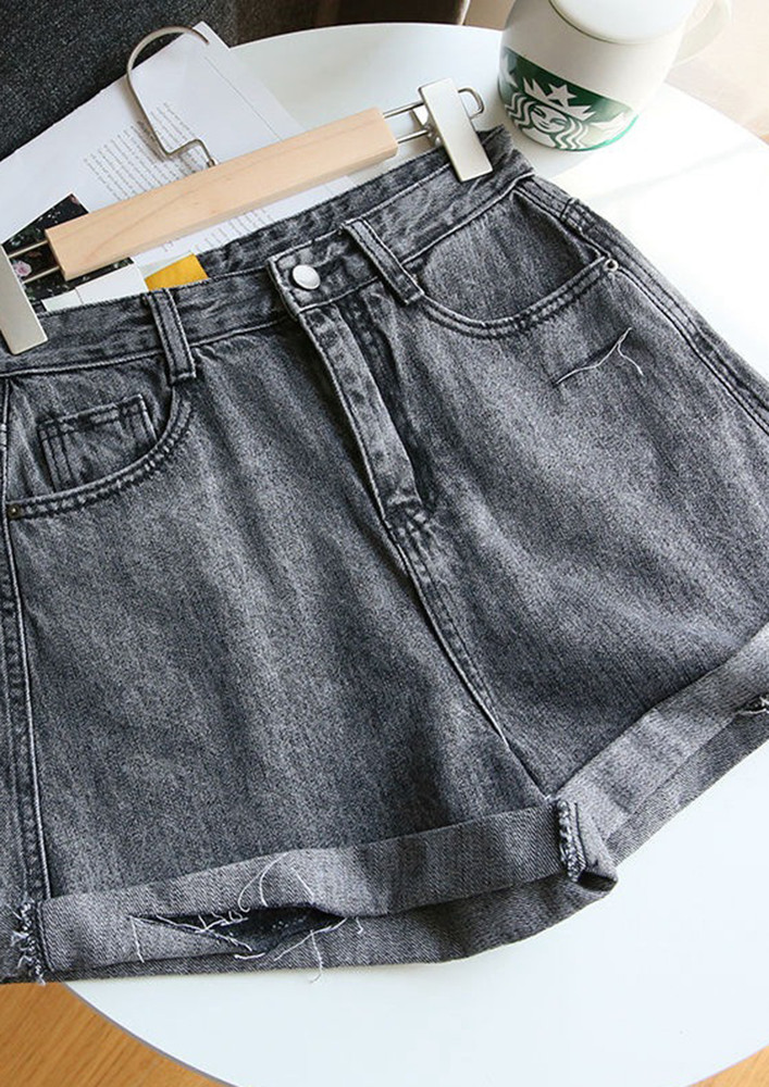 Basic Girl Dark Grey Denim Shorts