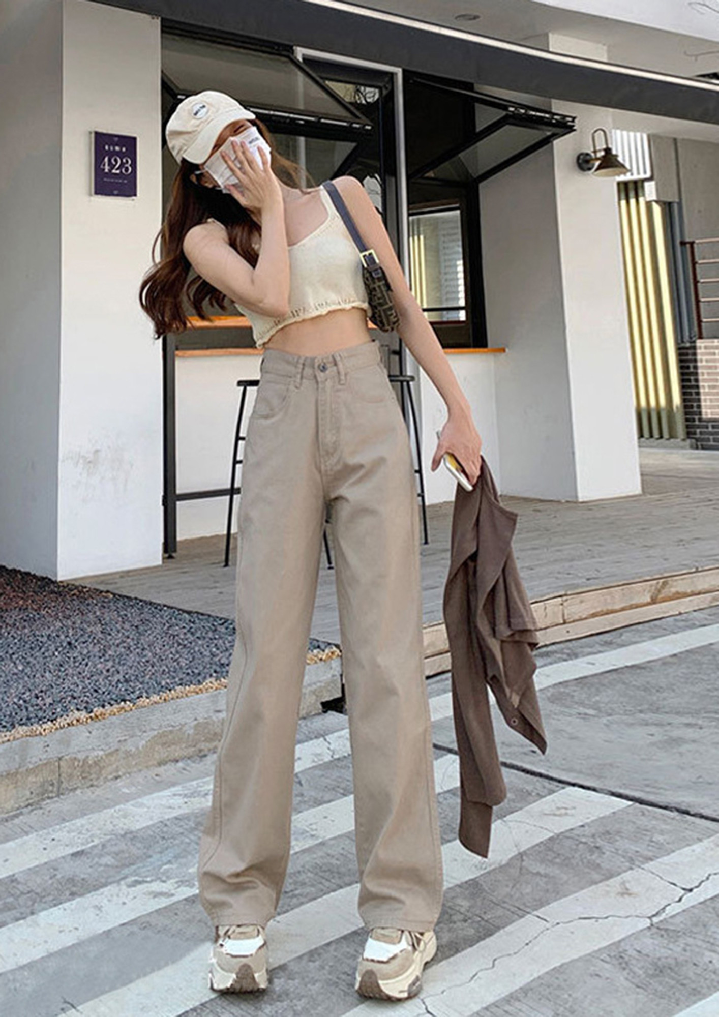 drppepioner Women'S Fashion Casual Full-Length Loose Pants Solid High Waist Trousers  Long Straight Wide Leg Pants 