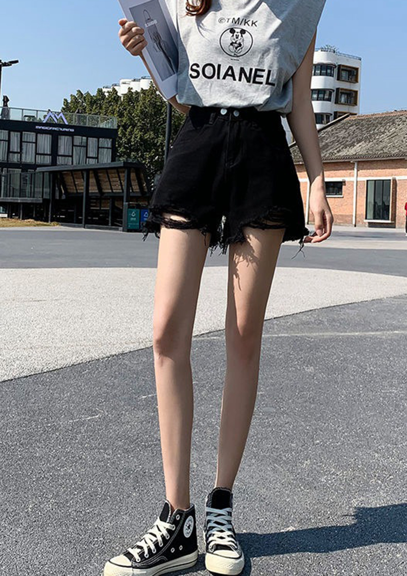 Rhinestone Denim Shorts- Black | Dressed By Ness Boutique