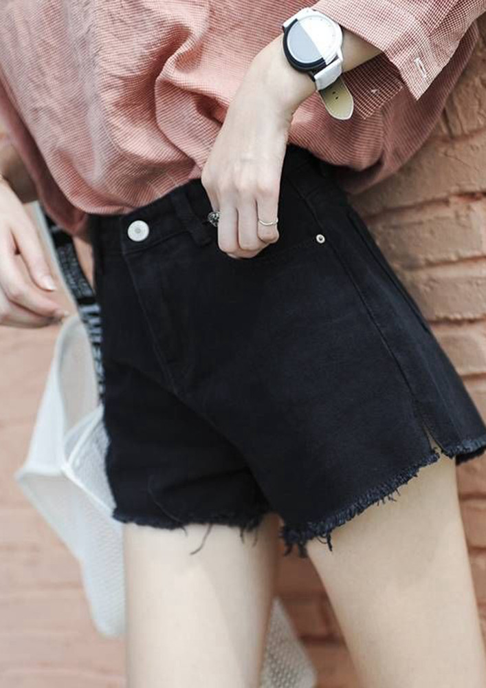 Come With Me Black Denim Shorts