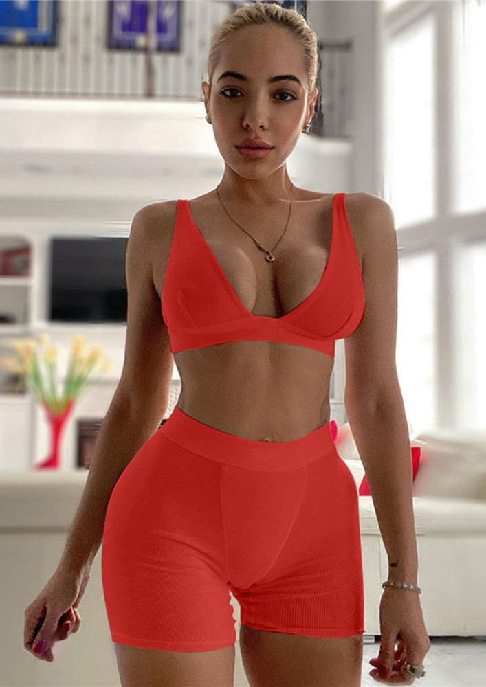 SOLID RED TWO PIECE ACTIVWEAR SET