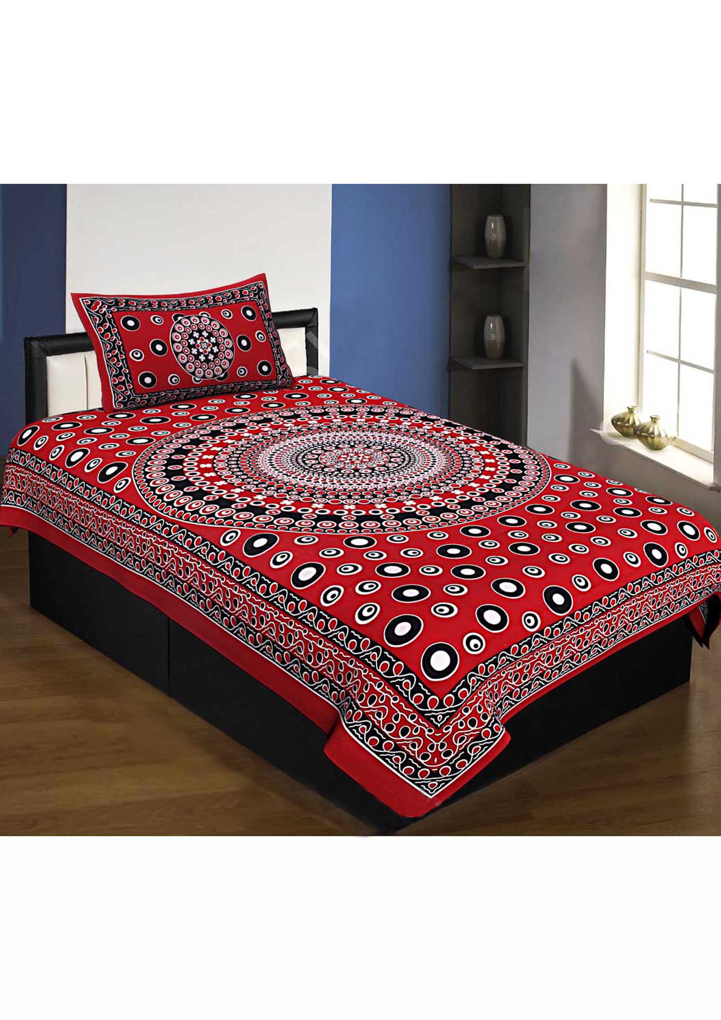 Single Bedsheet Maroon Color Rangoli Pattern Smooth Touch With 1Pillow Cover