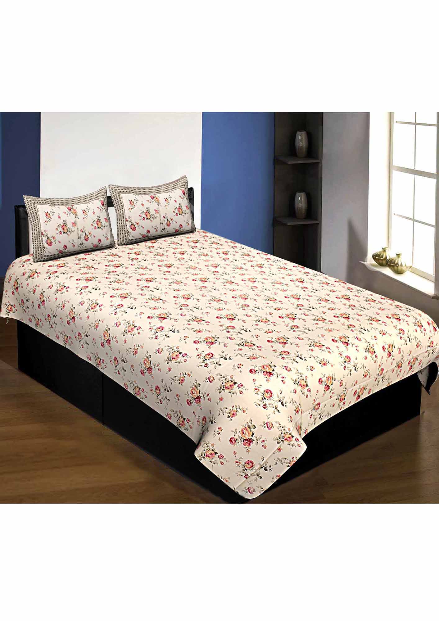 Pure Cotton Premium 240 TC Single Bedsheet in green bouquet print taxable