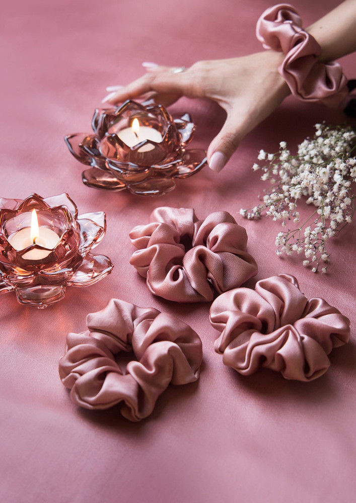 Spotstyl La Vien En Rosé Silk Scrunchies Collection Pack Of Six