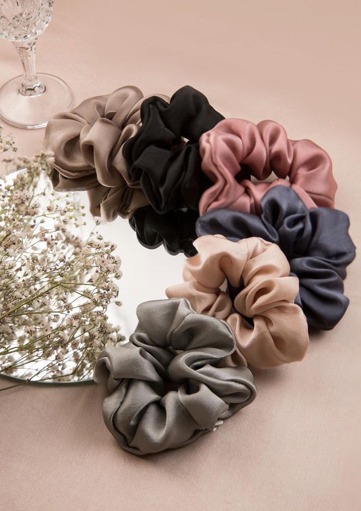 Spotstyl The Jewel Collection Silk Scrunchies Pack Of Six