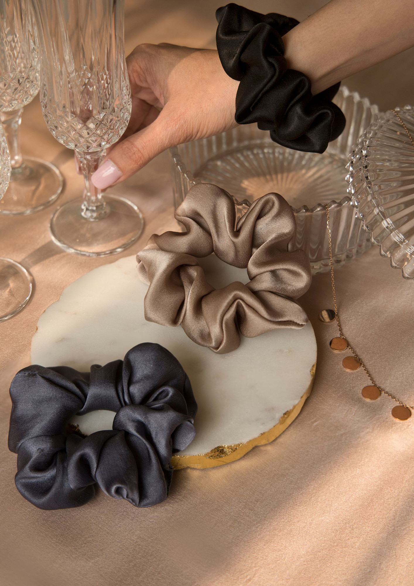 Spotstyl Glam-O-Clock Silk Scrunchie Collection Pack Of Three