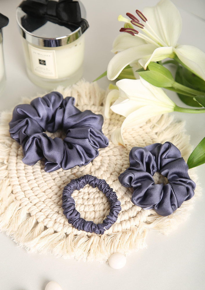 Spotstyl Feelin Blue Pure Silk Scrunchie Collection Pack Of Three
