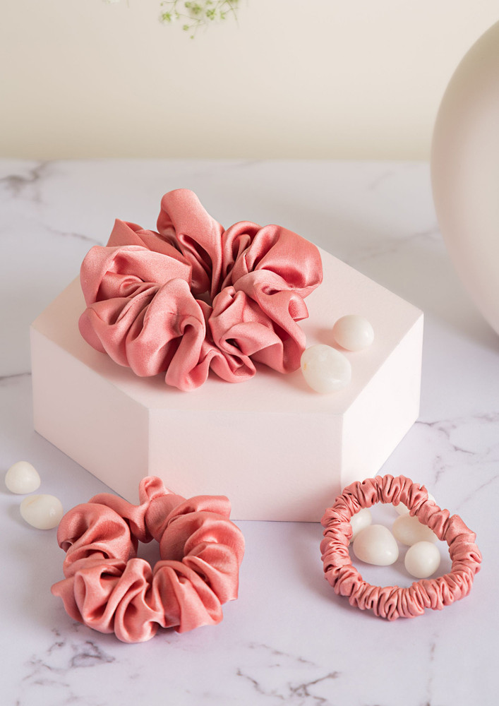 Spotstyl Rose The Day Away Pure Silk Scrunchie Collection Pack Of Three