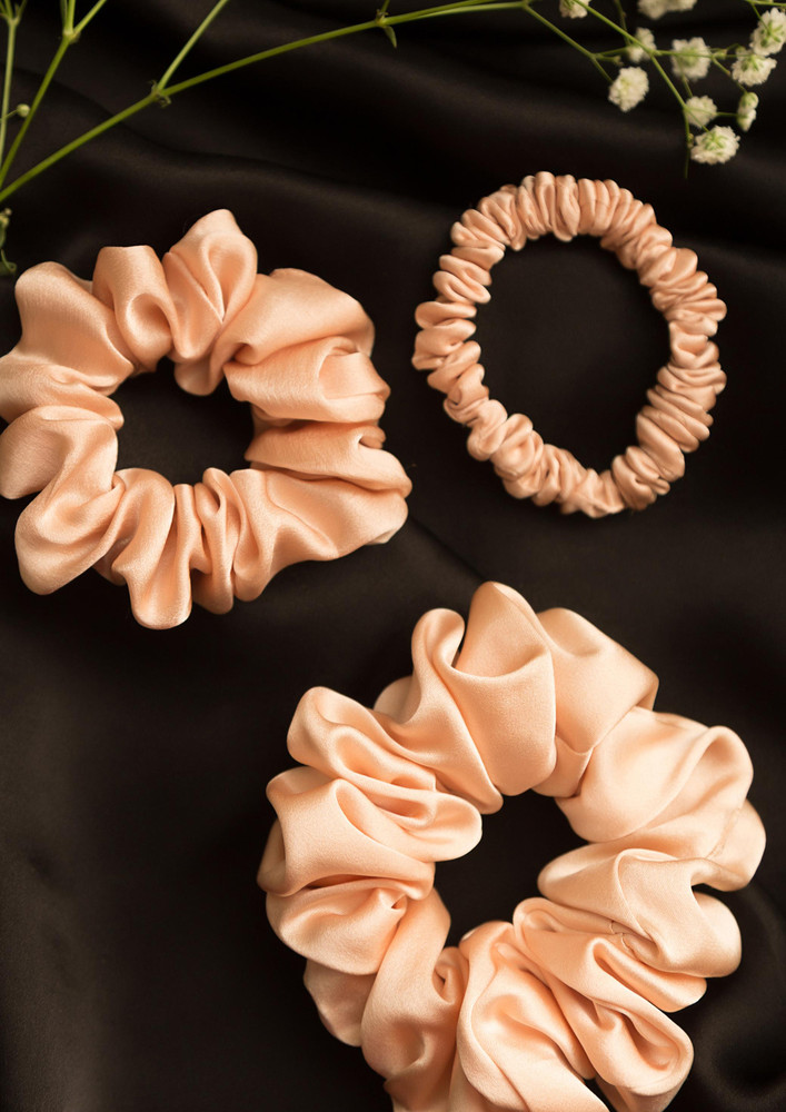Spotstyl Champagne Brunch Pure Silk Scrunchie Collection Pack Of Three