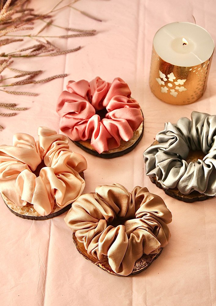 Spotstyl Soft Glam Oversized Silk Scrunchies Pack Of Four
