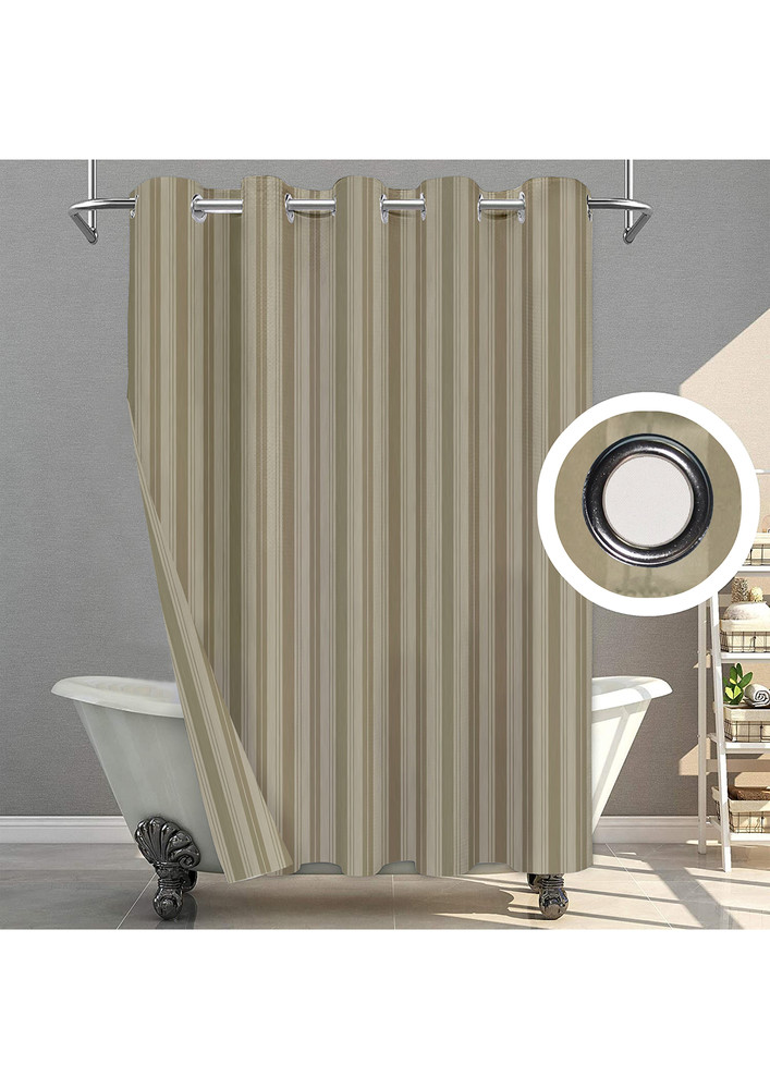 Lushomes Bathroom Shower Curtain with 12 Hooks and 12 Eyelets, Stripe Desginer Bathtub Curtain, Non-PVC, Water-repellent bathroom Accessories, Beige, 6 Ft H x 6.5 FT W (72 Inch x 80 Inch, Single Pc)