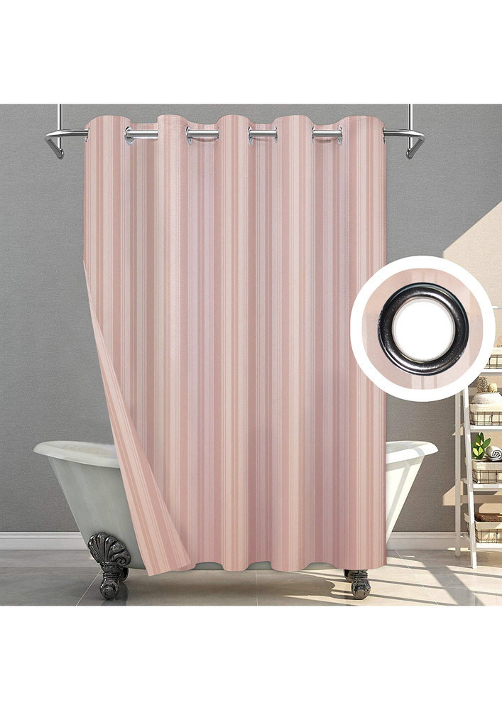 Lushomes Bathroom Shower Curtain with 12 Hooks and 12 Eyelets, Stripe Desginer Bathtub Curtain, Non-PVC, Water-repellent bathroom Accessories, Peach, 6 Ft H x 6.5 FT W (72 Inch x 80 Inch, Single Pc)