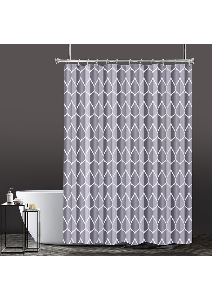 Lushomes Bathroom Shower Curtain with 12 Hooks and 12 Eyelets, Printed Weave Desginer Bathtub Curtain, Non-PVC, Water-repellent bathroom Accessories, Grey, 6 Ft H x 6.5 FT W (72 Inch x 80 Inch, Single Pc)
