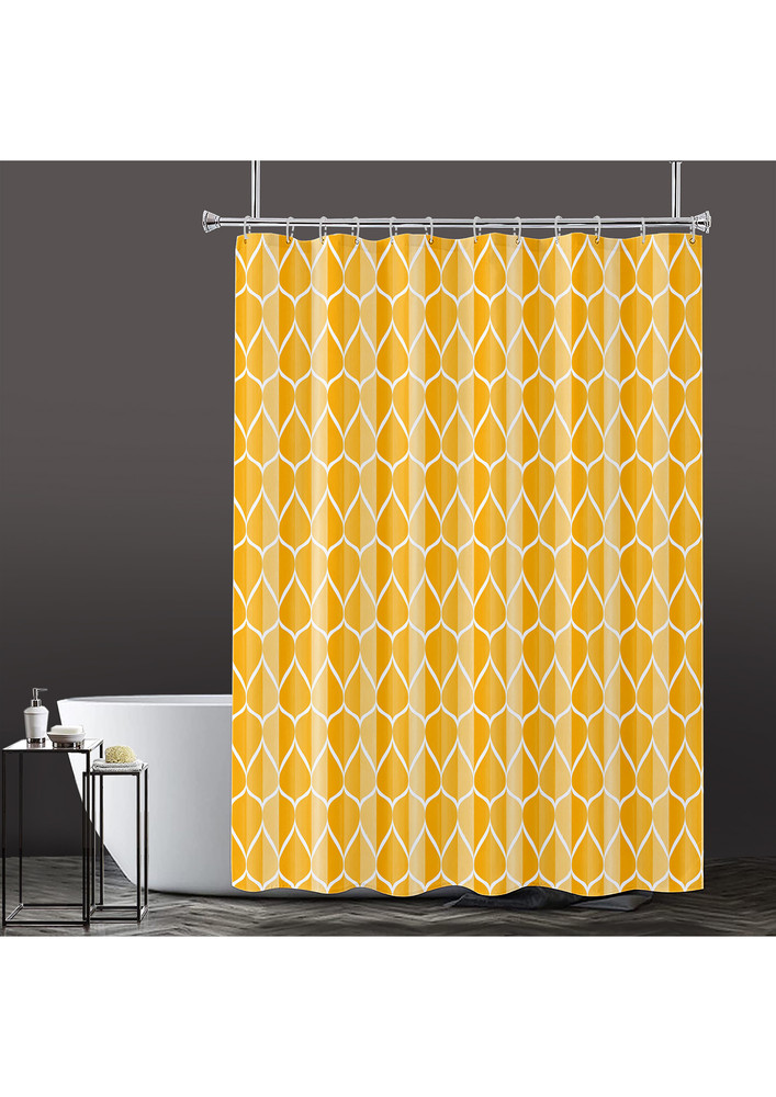 Lushomes Bathroom Shower Curtain with 12 Hooks and 12 Eyelets, Printed Weave Desginer Bathtub Curtain, Non-PVC, Water-repellent bathroom Accessories, Yellow, 6 Ft H x 6.5 FT W (72 Inch x 80 Inch, Single Pc)