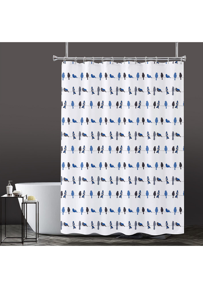 Lushomes Bathroom Shower Curtain with 12 Hooks and 12 Eyelets, Printed Birds Desginer Bathtub Curtain, Non-PVC, Water-repellent bathroom Accessories, Blue, 6 Ft H x 6.5 FT W (72 Inch x 80 Inch, Single Pc)