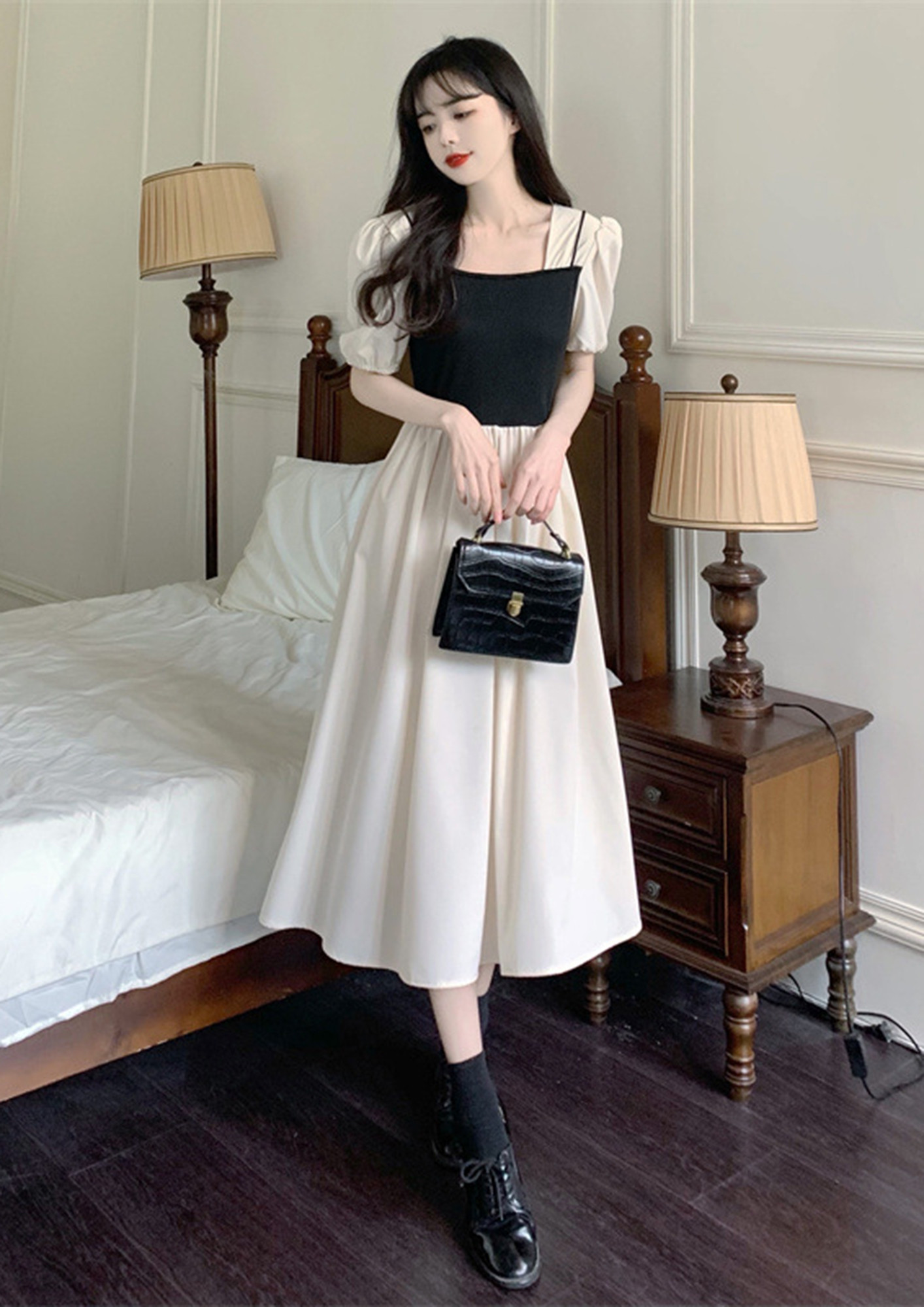 Get inspired korean by @graciaangeliaa layering white shirt with black dress  🖤 #thisisapril | Instagram