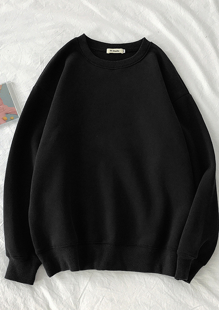 BLACK RELAXED FIT POLYESTER SOLID COLOUR SWEATSHIRT