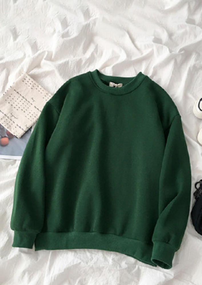 GREEN RELAXED FIT POLYESTER SOLID COLOUR SWEATSHIRT