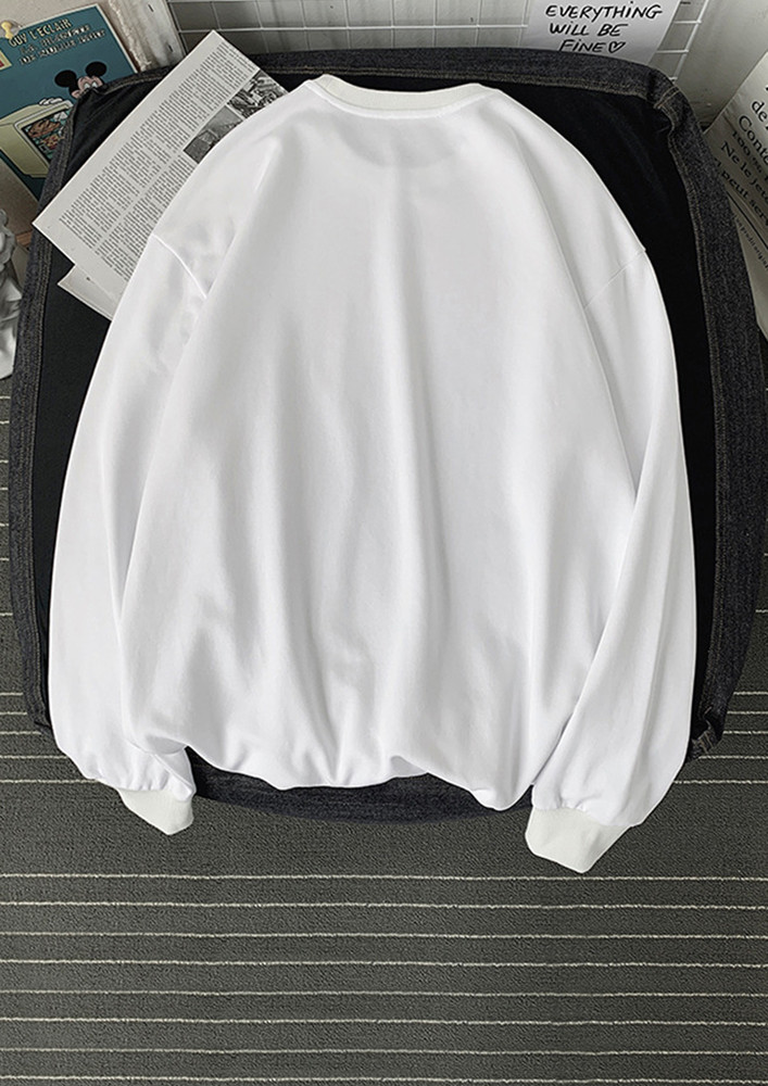 WHITE RELAXED FIT POLYESTER SOLID COLOUR SWEATSHIRT