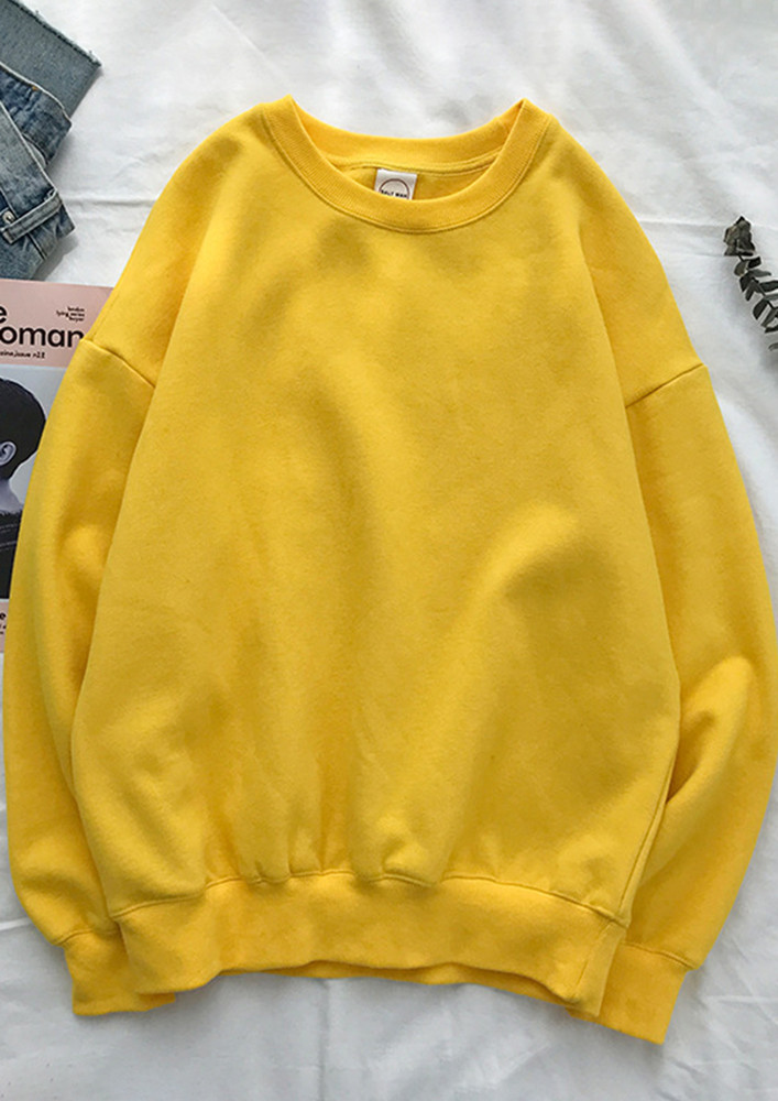 YELLOW RELAXED FIT POLYESTER SOLID COLOUR SWEATSHIRT