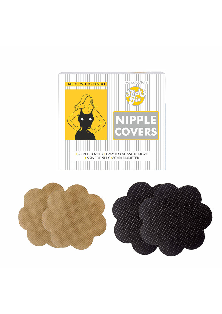 SLICKFIX Self Adhesive Nipple Covers Breast Concealer Mix Color (Black Colour - 6) (Skin Colour - 4) Pack of 10