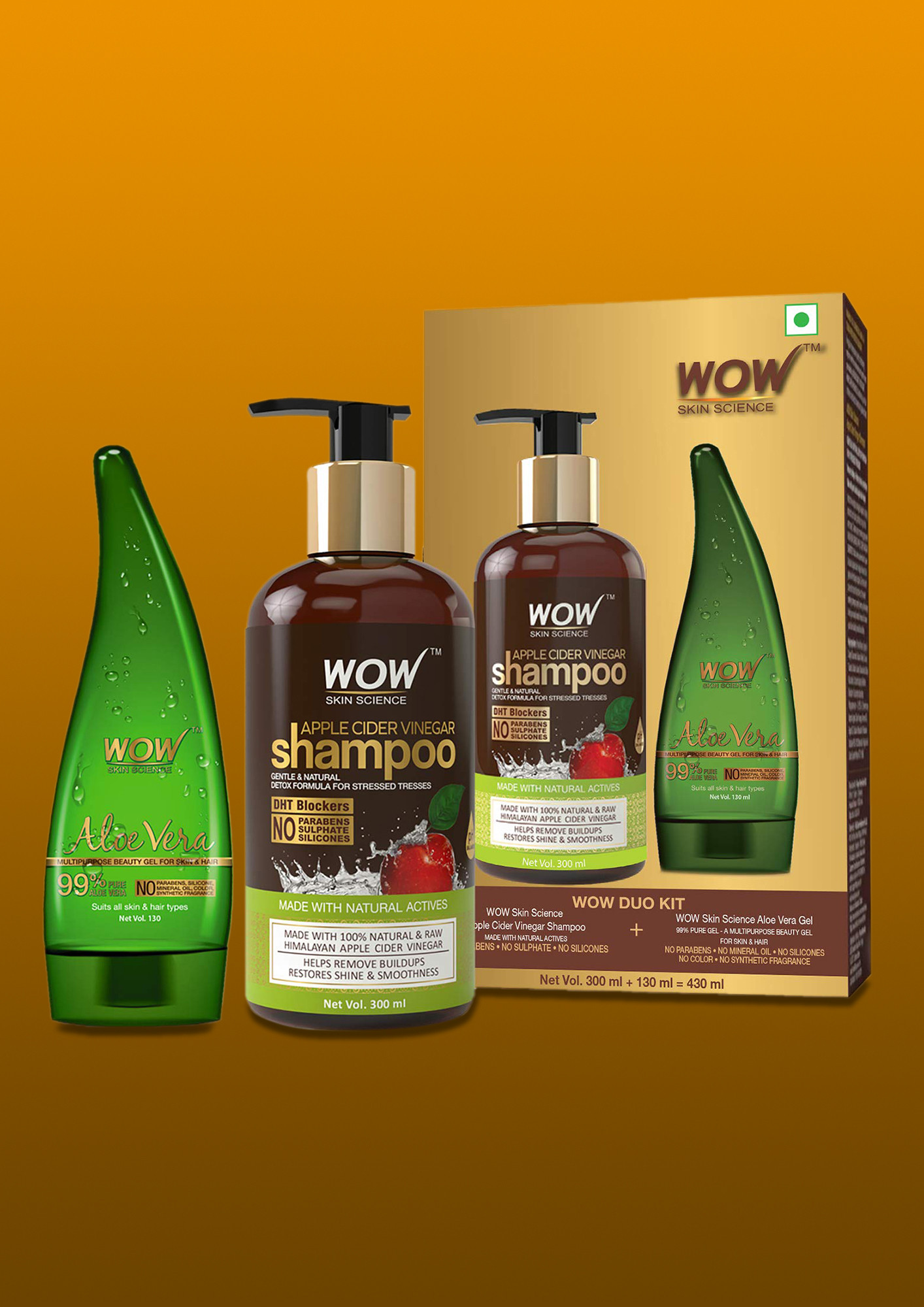 WOW Skin Science Duo kit apple cider Shampoo + Aloe vera gel