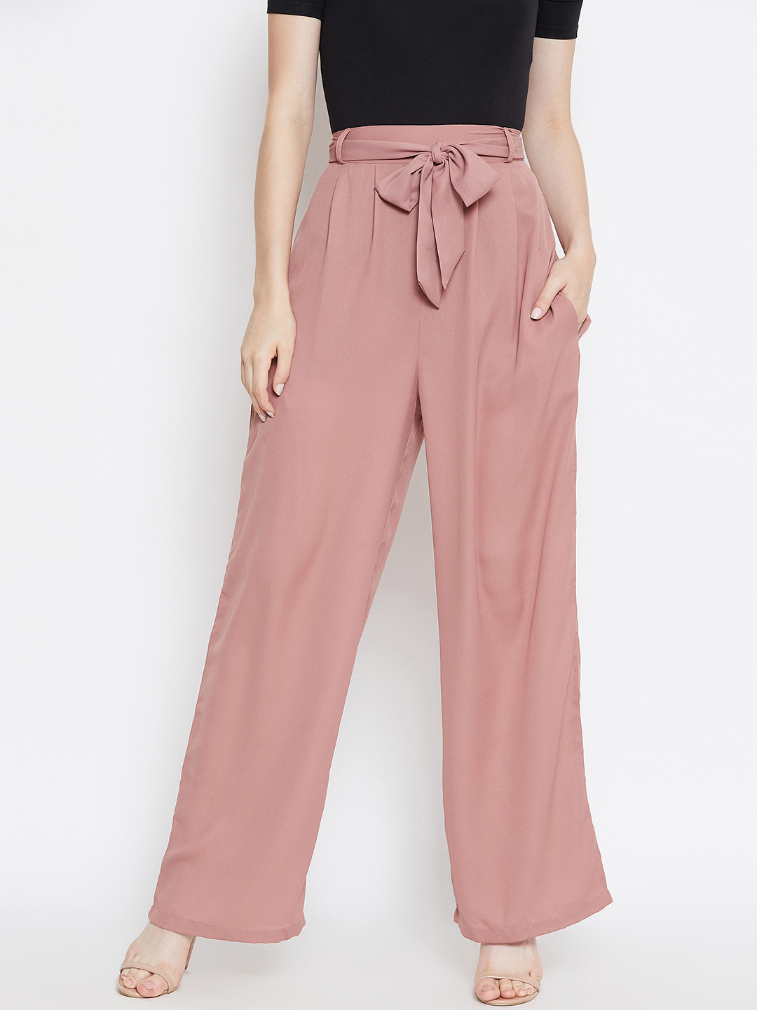 Buy MISS CHASE Womens 2 Pocket Tie-Up Detailing Flared Solid Pants |  Shoppers Stop